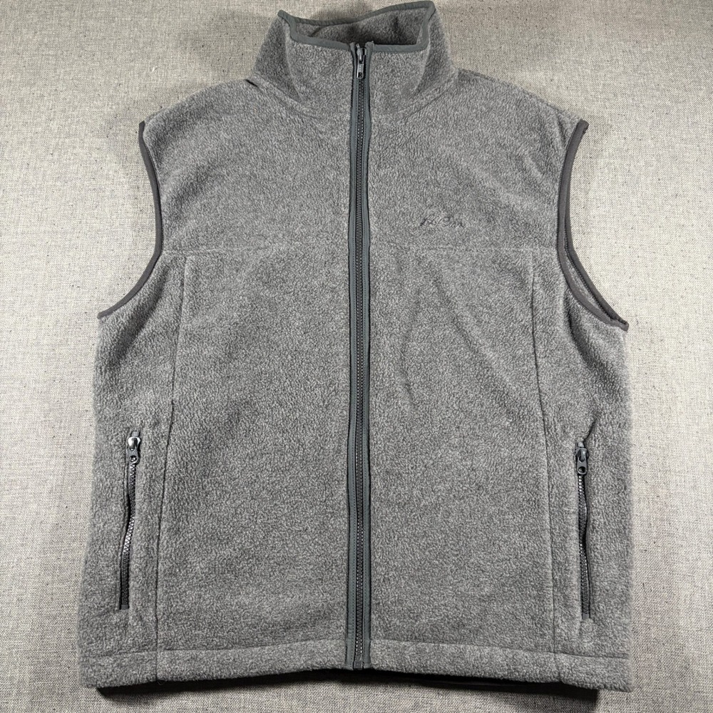 L.L. Bean Fleece Vest Mens Large Gray Vintage Made in USA Full Zip Mock Neck